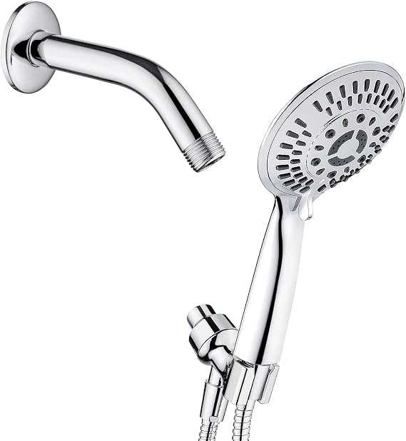 BRIGHT SHOWERS High Pressure 9 Spray Settings Handheld Shower Head Set with 6 Inch Brass Shower Arm, Chrome