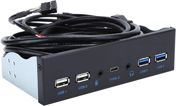 Additional USB Faceplate USB Hub with USB 3.0/2-Port USB 2.0/Audio Output/Microphone Input/USB C Port Optical Drive 5.25 Inch Panel Computer Expansion Card for Desktop