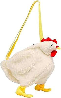 Women Crossbody Bag Cartoon Chicken Pattern Large Capacity, Cute Casual Shoulder Bags Fleece Zipper Soft Plush Handbags, Gifts for Friends Daughter Girlfriend White