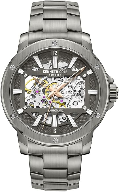 Kenneth Cole New York Men's Automatic Round Wristwatch | Skeleton Dial | Self-Winding Water Resistant Timepiece