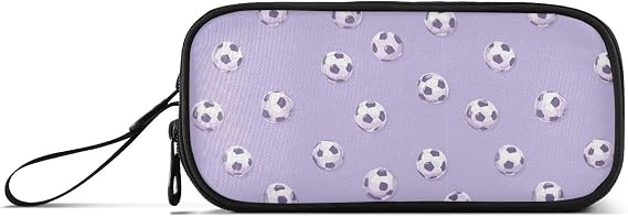 Light Purple Large Capacity Pencil Pouch Soccer Ball 3 Compartment Zipper Pencil Case, Pen Bag for School Teen Men Women