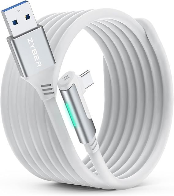 ZYBER Link Cable 16 FT for Meta Quest 2 Quest Pro Pico 4 Accessories, VR Headset PC Link Cable for Oculus Quest 2/1 Gaming PC, High Speed Data Transfer USB 3.0 to USB C Cable for PC VR and Steam VR