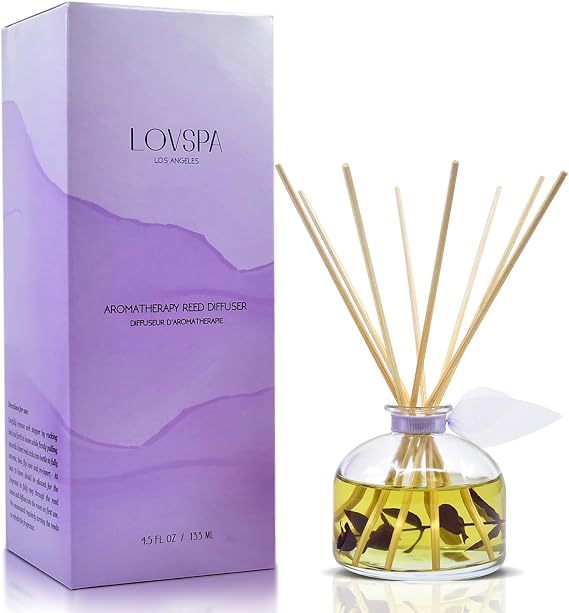 Reed Diffuser Set, DE-Stress Lavender Eucalyptus Scented Oil Diffuser with Sticks, Home Fragrance Accessories for Bathroom Shelf Decor, Aroma Diffusers for Home or Office Desk, USA Made