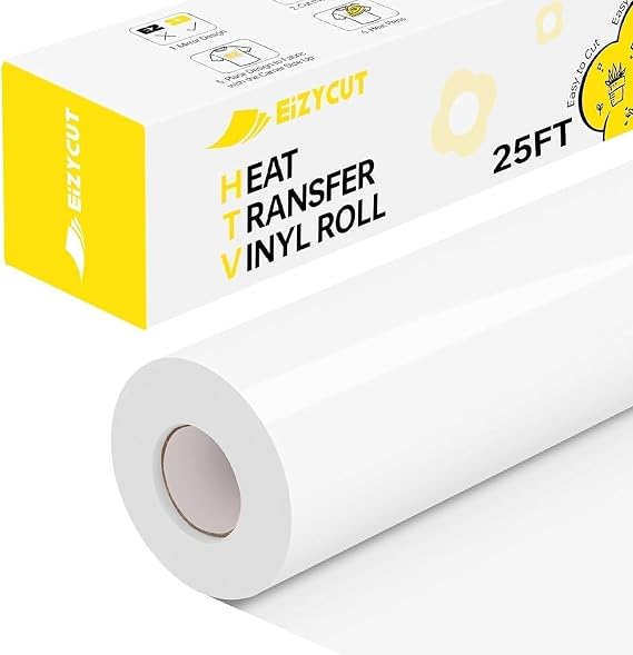 HTV Heat Transfer Vinyl, White, 12" x 25FT | Easy to Cut & Weed, White Iron on Vinyl Roll for T Shirts, Fabrics & DIY Projects, HTV Vinyl for All Cutting Machines