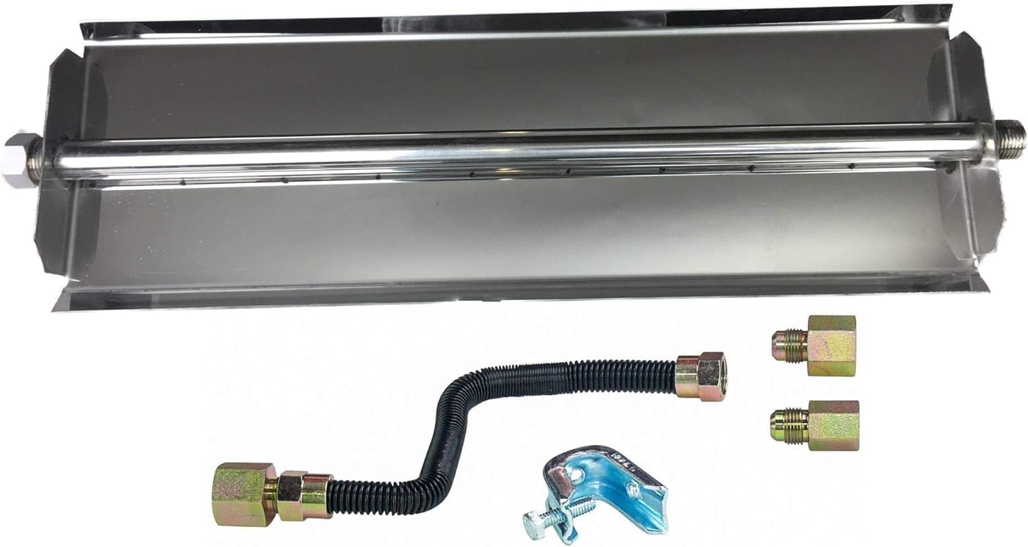 36 Linear Gas Burner with Complete Connection Kit - Fireplace Burner Made from Stainless Steel - Designed for NG Fireplace or Fire Pit - Includes 10 Non-Whistle Flex Line