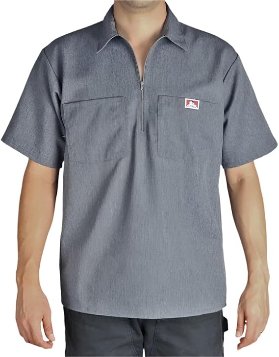 Solid Half-Zip Shirt with Short Sleeves - Charcoal Heather by Ben Davis Co
