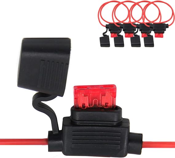 ZOOKOTO Inline Fuse Holder, 16 AWG Gauge Copper Wire Car Auto Blade Fuse Waterproof with 10 AMP Fuses