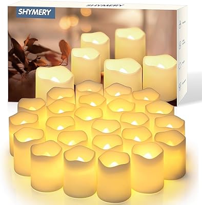 SHYMERY Flameless Votive Candles,Flameless Flickering Electric Fake Candle,24 Pack 200Hour Battery Operated LED Tea Lights in Warm White for Wedding, Table, Halloween,Christmas Decorations 1.5X1.7