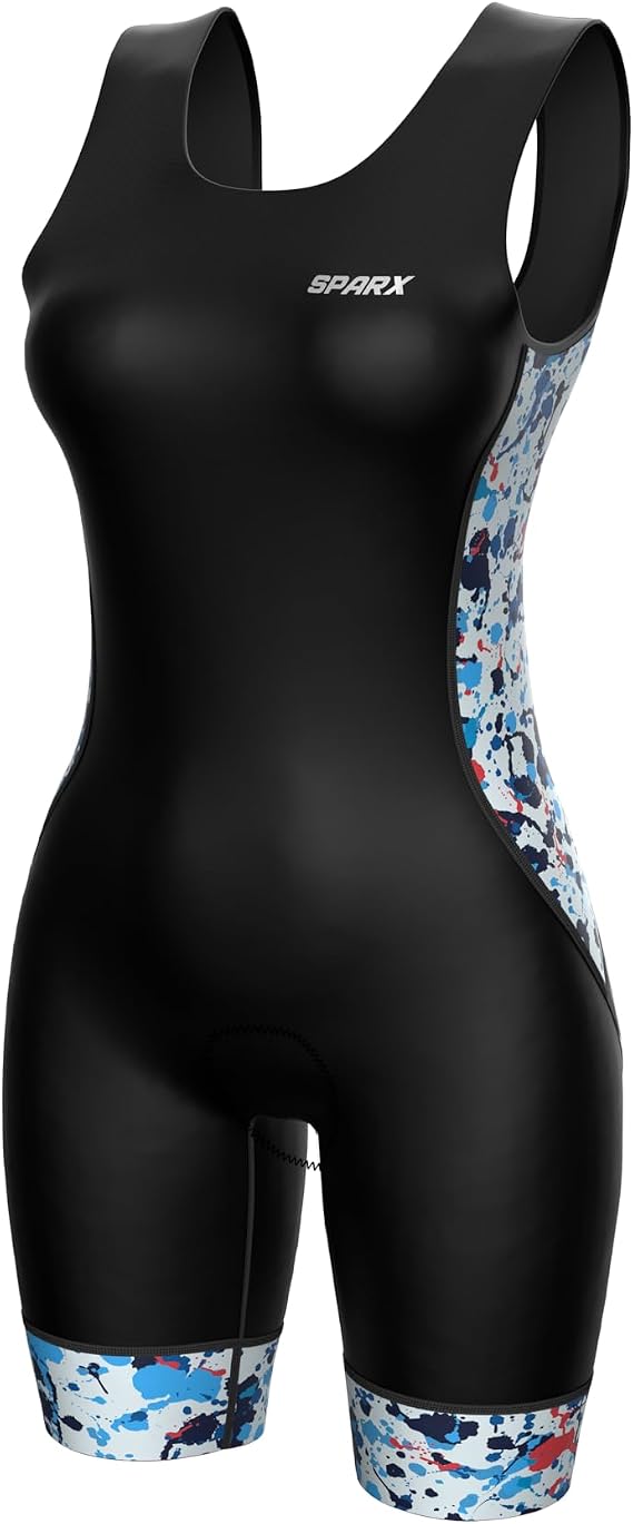 Sparx Women Premium Triathlon Padded Suit Back Hole Triathlon Suit Race Suit Swim Bike Run Suit (Splash, L)