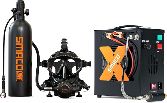 SMACO Mini Scuba Tank with Diving Mask, 1.9L Lung Air Tank Sub Mask