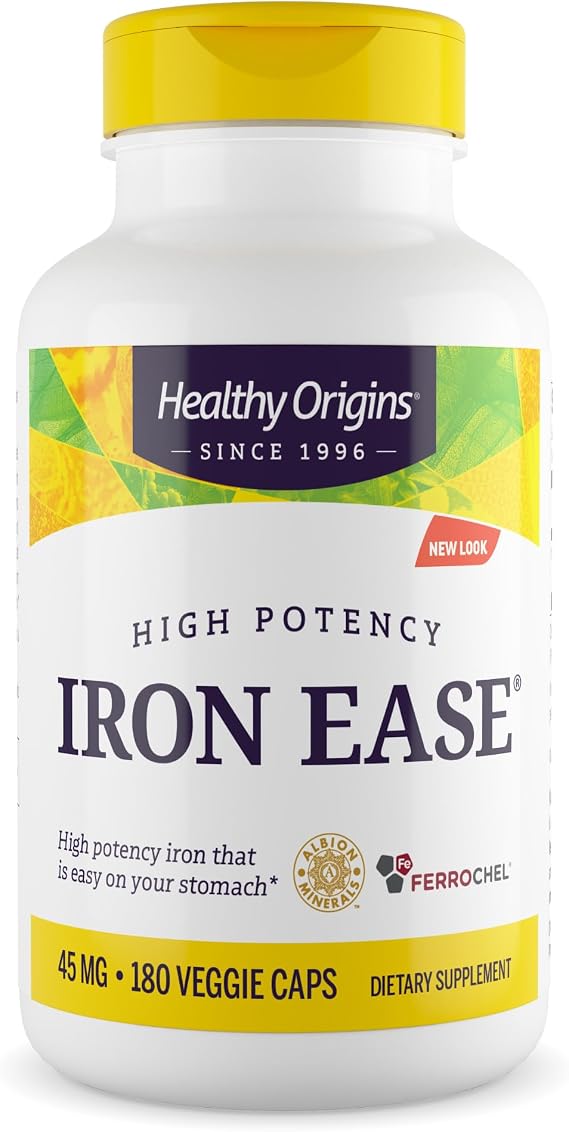 Healthy Origins Iron Ease Ferrochel 45 mg, 180 Veggie Caps