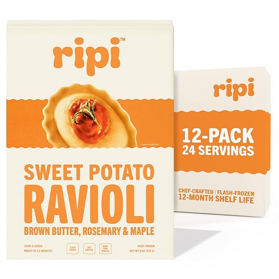 Ripi Sweet Potato Ravioli - Brown Butter, Rosemary & Maple - Frozen Pasta Meal - Ready in Under 5 Minutes, 9oz packs (12 Pack, Sweet Potato)