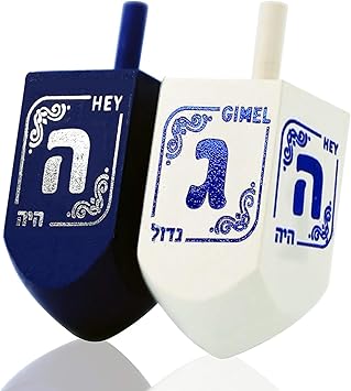 Izzy 'n' Dizzy Hanukkah Dreidels - Extra Large Blue and White Wooden Dreidel - 2 Pack