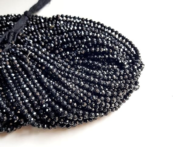 FG AAA Quality Natural Black Tourmaline Beads 2 Mm Rondelle Faceted Strand 13 Inches Long,Micro Faceted Gemstone Beads