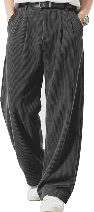 Heyfanee Mens Baggy Corduroy Pants Vintage Casual Pants with Belt Loop