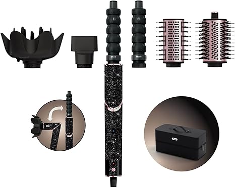 Shark FlexStyle Sparkle Limited Edition Black Diamond 5-in-1 Hair Styler & Dryer with Curling Attachment Paddle Brush Oval Brush Concentrator Diffuser Storage Box No Heat Damage HD446JBEU