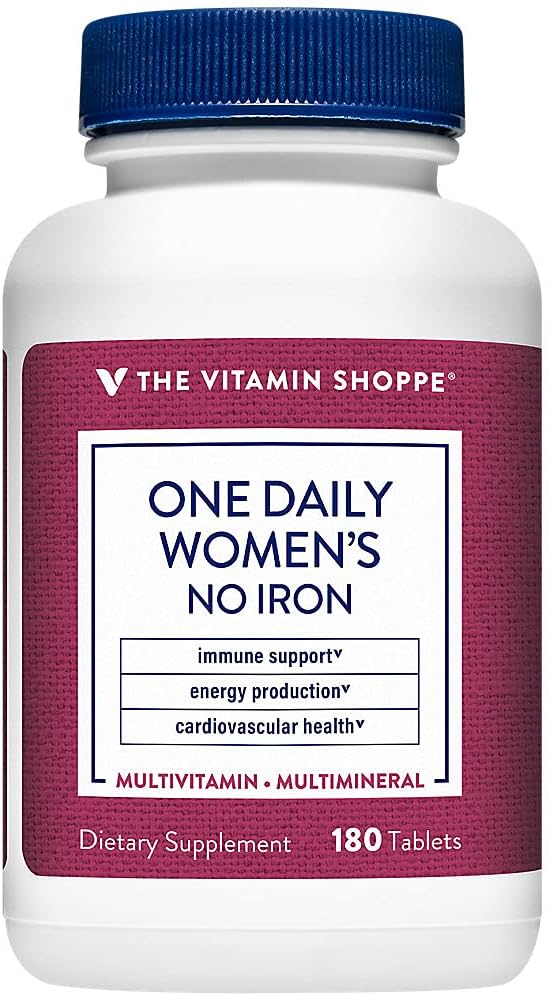 The Vitamin Shoppe Once Daily Women's Multivitamin with No Iron | 2,000IU Vitamin D3, Multi-Mineral Supplement | Supports Energy Production, Cardiovascular, Immune Health (180 Tablets)