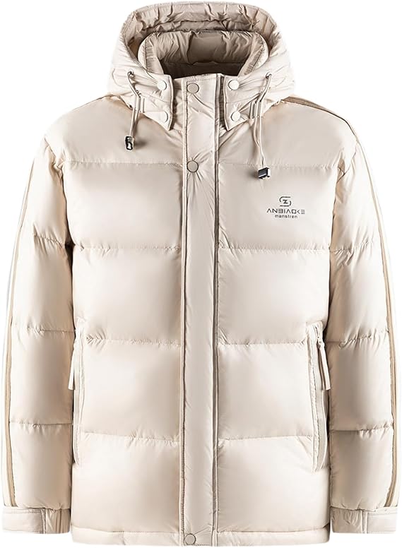 Men's Winter Down Jacket with Detachable Hood Lightweight Warm Hooded Coat