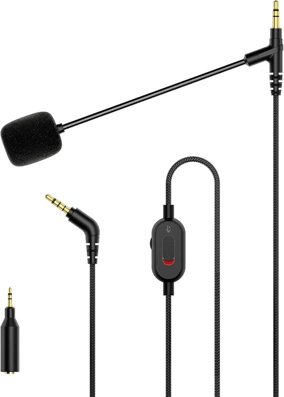 MEE Audio ClearSpeak Universal Headset Cable with Boom Microphone, Black (CBL-BM-BK), 1.8m