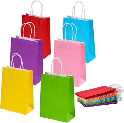 Nrbecurn 36 Pieces Kraft Paper Bags Party Favor Bags Gift Bags with Handles for Birthday Wedding Halloween Party-6 Color