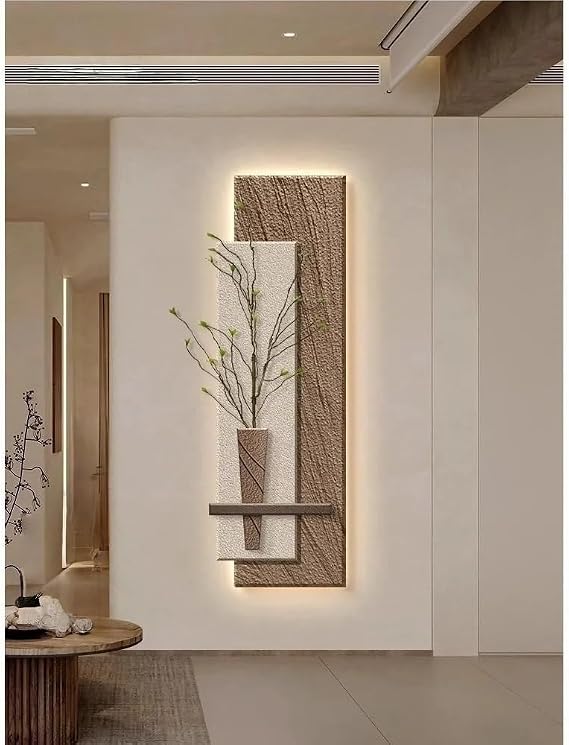 Imitation 3D Wall Decoration,Sandstone Wall Art Decor, Plug-in Power Supply Wall Decorative Lamp, 3D Wall Art with Warm LED Light for Living Room and Bedroom(B,27.5x9.4in)