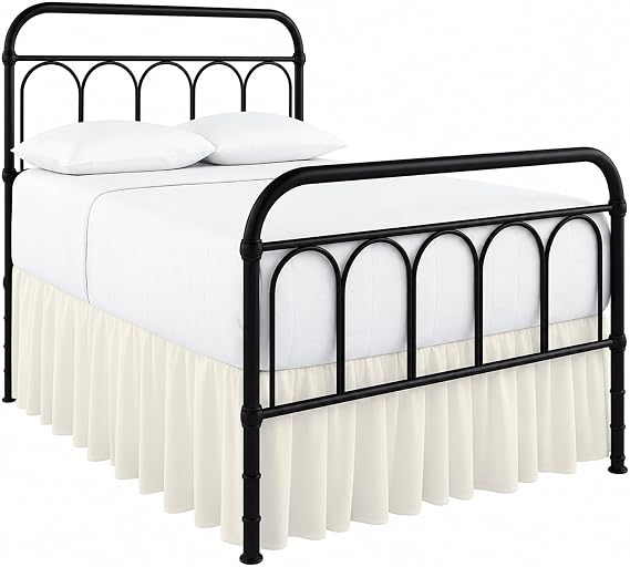 Ruffled Bed Skirt Queen 18-Inch Drop with Split Corners, Ivory | 100% Microfiber Bed Skirts - Soft and Stylish Dust Ruffle with Platform