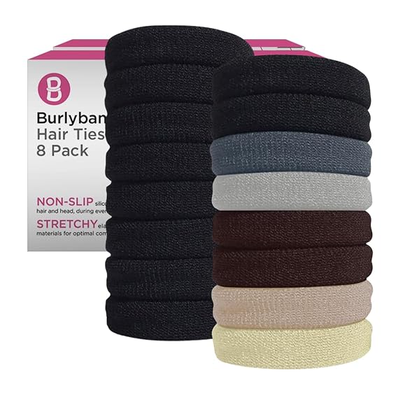 Burlybands Thick Hair Ties Black 8 Piece with Multi Color 8 Pack