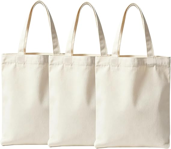 ORJ 3 Pcs Blank Canvas Tote Bags Bulk 15x13 Inches Sublimation Tote Bags, Medium Reusable Grocery Shopping Bags