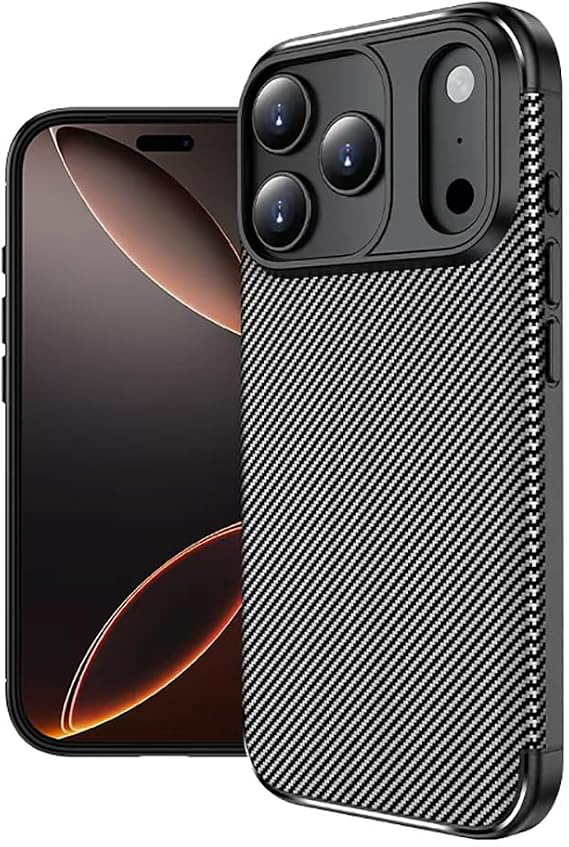 Case Black Carbon Silicone Original Compatible with Spia Apple iPhone 17 Pro Max (Compatible with Apple iPhone 17 Pro Max, Black)