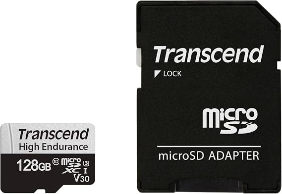 Transcend Heavy Duty 128GB UHS-I U1 Class 10 Micro SD Card for Dash Cam Security Camera with SD Card Converter Adapter TS128GUSD350V