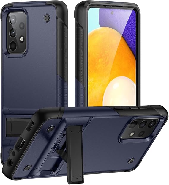 Kickstand Case Compatible with Samsung Galaxy A52 5G Cover Silicone + PC Dual-Layer Frosting Dropproof Shockproof for Samsung Galaxy A52 5G Case (Blue)