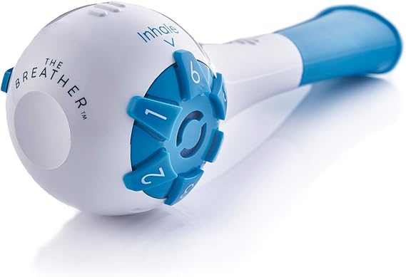 THE BREATHER Natural Breathing Exerciser Trainer For Drug-Free Respiratory Therapy Breathe Easier with Stronger Lungs Guided Mobile Training App Included