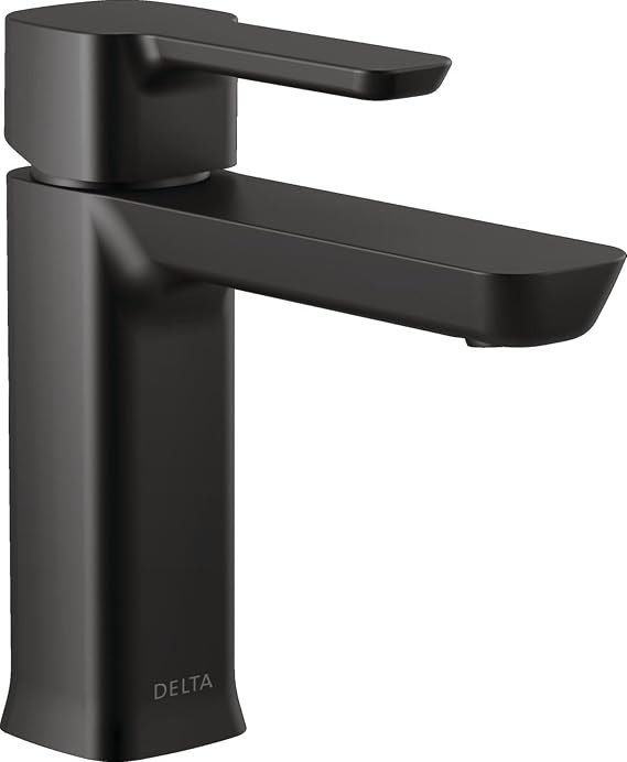 Delta Modern Matte Black Bathroom Faucet 1 Hole, Single Hole Bathroom Sink Faucet for Vanity, Push-Pop Drain Assembly, Matte Black 581LF-BLGPM-PP