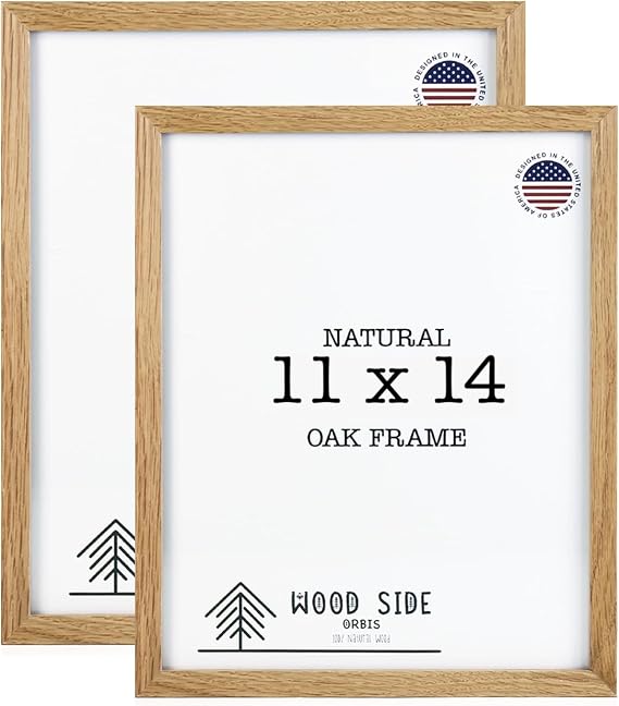 Oak Wood Picture Frames 11x14 - Set of 2 - Natural Solid Wood Photo Frame Real Glass Wall Hanging