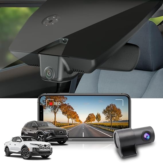 Fitcamx Front 2K+Rear 1080P Dash Cam Adapts for Hyundai Santa Cruz & Tucson 2022-2026 (Part NO#N9000), OEM Style, Dual HD Video, WiFi & APP, Loop Recording, Gravity Sensor, Easy to Set, 64GB Card