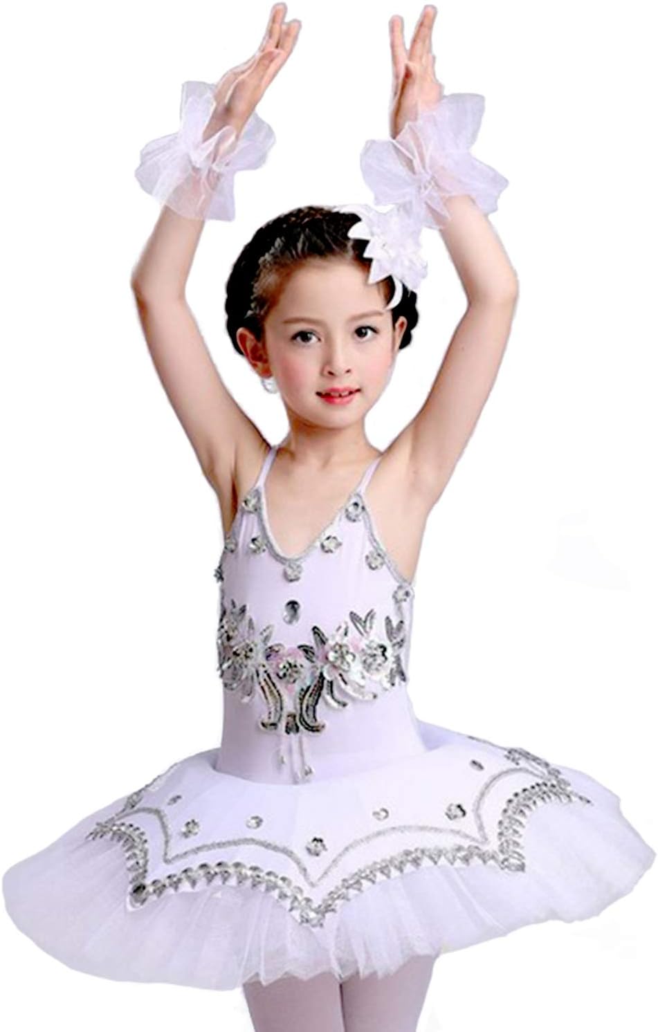 ORIDOOR Girls Skirted Leotards Ballet Dance Outfit Sparkle Tutu Princess Dress Ballerina Costumes with Arm Band 4-13Y
