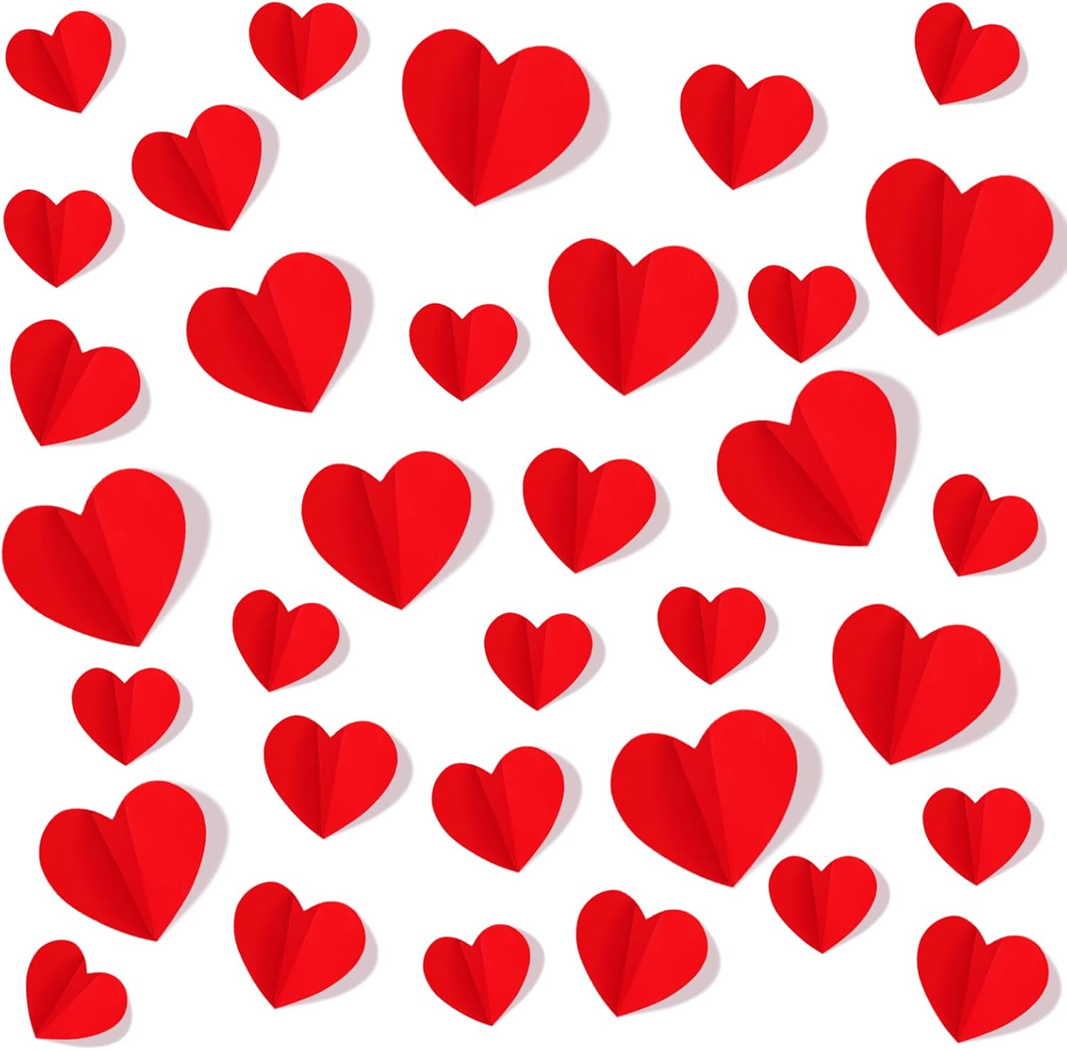 JOICEE 100 PCS 3D Heart Valentines Day Wall Stickers,Waterproof Removable Heart Wall Decorations for Wedding Anniversary Bedroom Home Party Holiday Decor,4 Different Sizes Red
