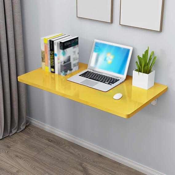 LUNEZY Wall Mounted Floating Folding Storage Table,Computer Desk,Heavy Duty Workbench,Sewing Table,Kitchen Dining Table,Bar Tables,Children Writing Desk,5 Colors,14 Sizes (yellow,100x40cm