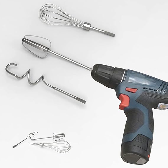3Pcs Hand Mixer,Stainless Steel Kitchen Mixer Handheld Attachments Set 7.5inch for Electric Drill Dishwasher Safe(1 Beater, 1 Dough Hooks, 1 Balloon Whisks)