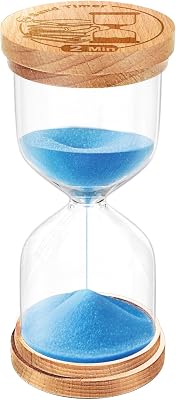 CNCJ Wooden Hourglass Sand Timer, 2 Minute Blue Sand Clock Reloj De Arena for Desk Decor Kitchen Classroom Office Study Home Decoration