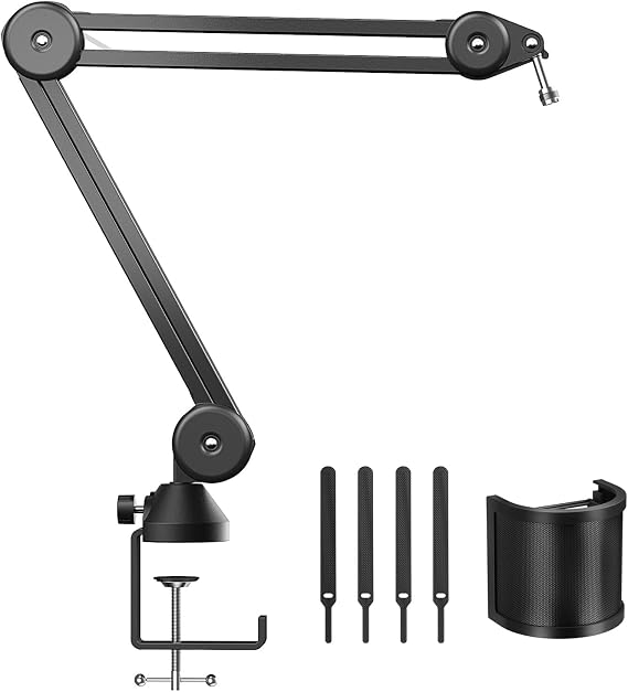 TONOR Microphone Boom Arm, Adjustable Microfono Stand Mic Arm with Extra-large Pop Filter, 3/8’’ and 5/8’’ Screwadapter, Equipment for Podcast, Recording, Streaming, 40 cm +40 cm, T40