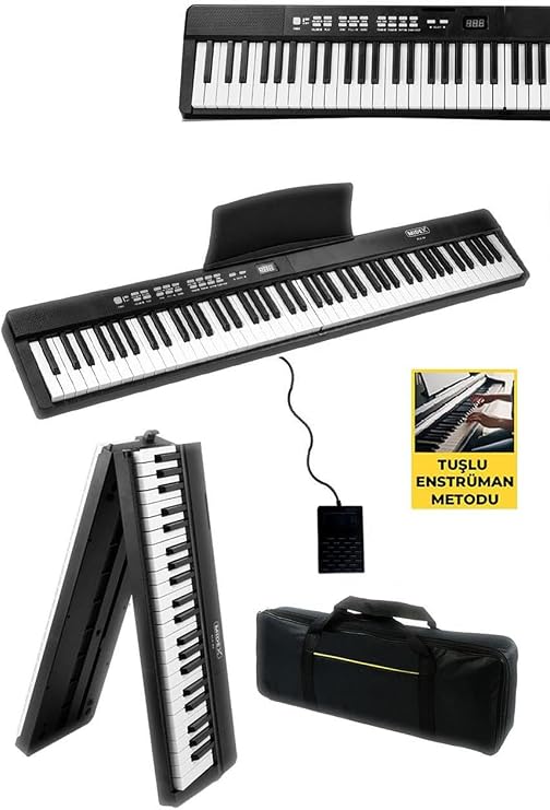 Midex PLX-80BK Taşınabilir Katlanır Dijital Piyano Tuş Hassasiyetli 88 Tuş BT (Sustain Çanta Metod)