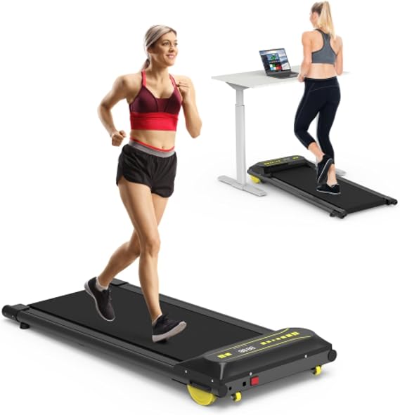 Walking Mat Treadmill, 2.25HP Portable Treadmill, Under Desk Treadmill, Home Walking Machine, with LED Display and 12 Preset Programs, Jogging Machine for Small Office Space