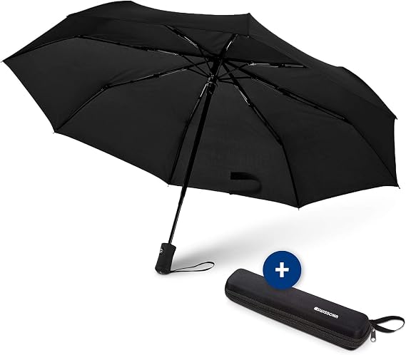 Black Umbrella - Windproof, Lightweight & Compact, Automatic Open-Close With Bag, Pocket-Sized for Travel and Outdoor Use
