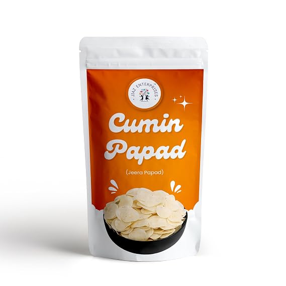 Jiaz Enterprises Jeera (Cumin) Papad - Cumin Dal Papad, Appalam, Cracker - Crispy & Homemade - Authentic Indian Taste - Ready to Fry - Deep Fry, Air Fry, Microwave - 7.05 Ounce (200g)