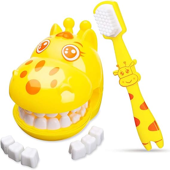 Early Education Brushing Toys, Children Role Play Toys Cute Giraffe Early Education Cartoon Tooth Brushing Practice Toys Model Teaching Children Brushing Model for Kindergarten Kids Child