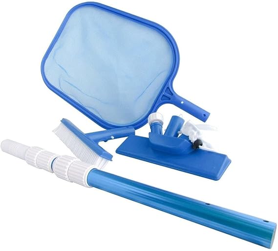 FibroPool Above Ground Pool Maintenance Kit Telescoping Pole, Leaf Skimmer Net, Vacuum Head & Pool Brush Easy Clean Kit for Inflatable & Soft-Sided Pools