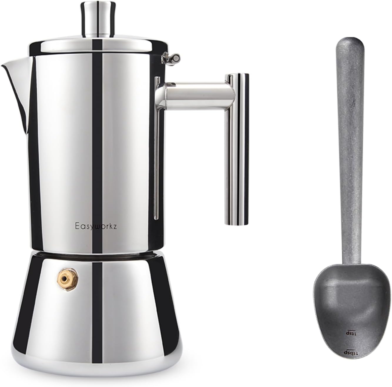 Easyworkz Diego Stovetop Espresso Maker 4Cup 6.8 oz Moka Pot, Bundled with Stainless Steel Long Hollow Handle 7g Measuring Spoon, Vintage