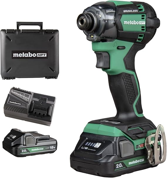Metabo HPT 18V Cordless Triple Hammer BOLT Impact Driver Kit, WH18DC | 1/4-Inch Chuck, Lithium-Ion Batteries Included, Compact Lightweight Power Tool, Carrying Case, Charger