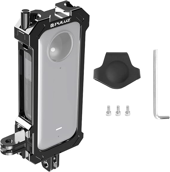 PULUZ Metal Protective Cage Rig Housing Frame for Insta360 X3 Accessories with Expand Cold Shoe Base & Tripod Adapter Aluminum Alloy Protective Frame